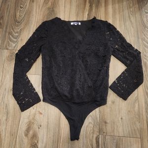 WAYF Longsleeve Black Lace Bodysuit‎